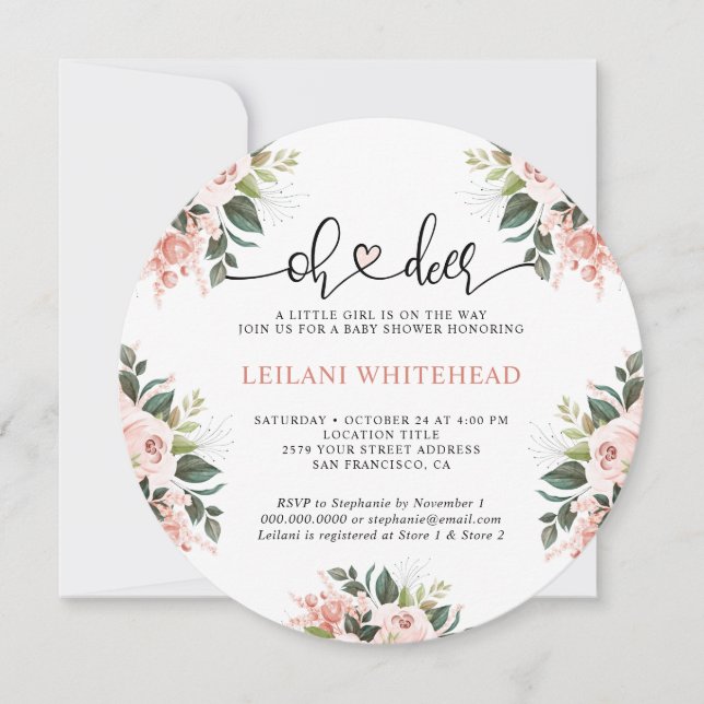 Carte Oh Deer Botanique Baby shower Floral Aquarelle (Devant)