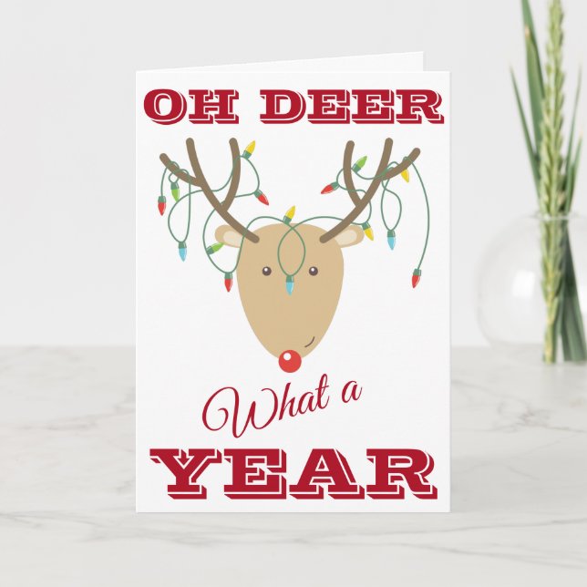 Carte "Oh Deer What A Year" Mignonne Drôle Noël 2020 (Devant)