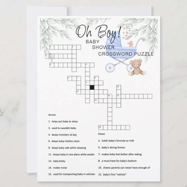 Carte Oh Garçon Baby Stoller Mobile Crossword Puzzle Car (Devant)