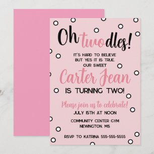 Carte Oh Twodles Deuxième fête rose anniversaire