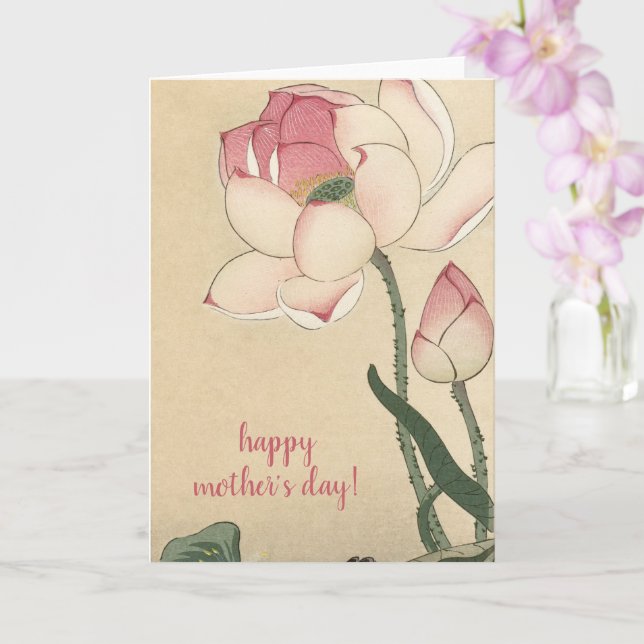 Carte Ohara Koson, Pink Lotus, Fête des mères d'art japo (Orchidée)