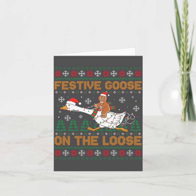 Carte Oie festive en liberté drôle de pain d'épice laid  (Devant)