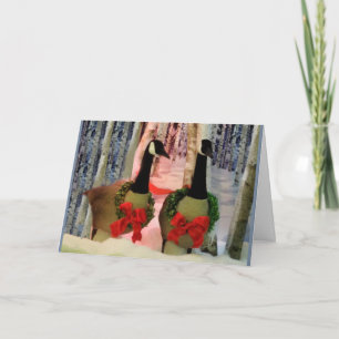 Carte Oies de Noël Courbe à neige Bois rouge