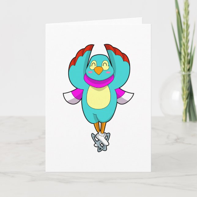 Carte Oiseau au patinage sur glace avec des patins à gla (Devant)