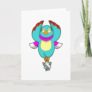 Carte Oiseau au patinage sur glace avec patins sur glace