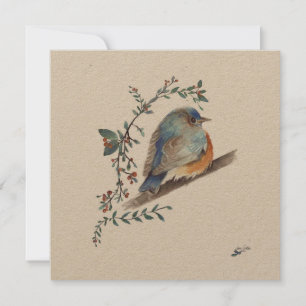 Carte Oiseau bleu Aquarelle Baies Art de verdure