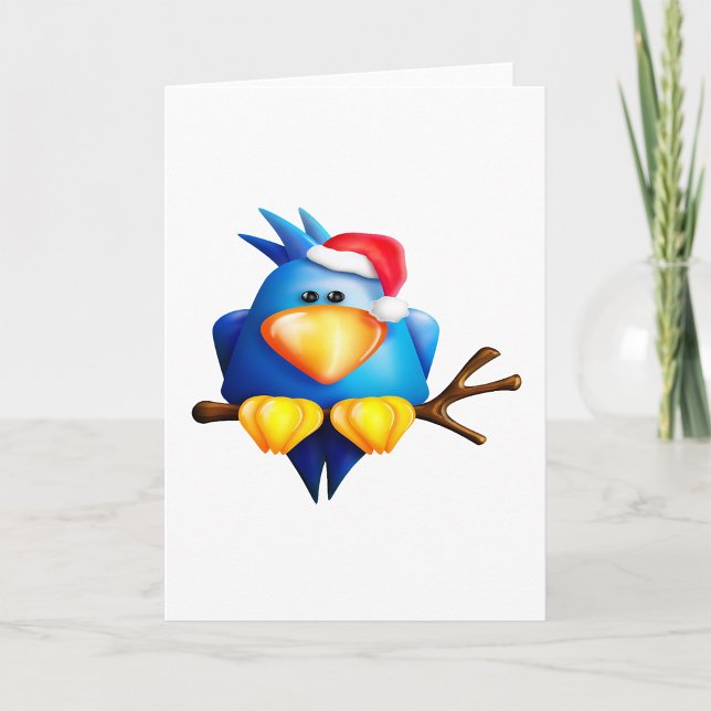 Carte Oiseau bleu de Noël avec chapeau de Père Noël (Créateur téléchargé)