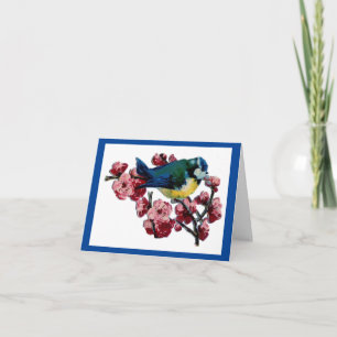 Carte Oiseau Bleu et Fleurs Vintage