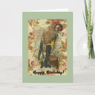 Carte Oiseau d'anniversaire vintage avec Arrière - plan 