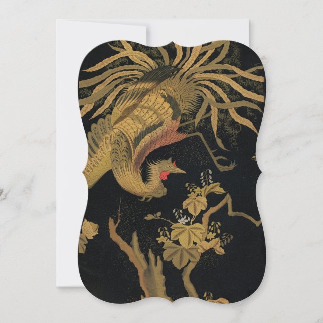 Carte Oiseau de coq d'or Classique japonais Antique (Devant)