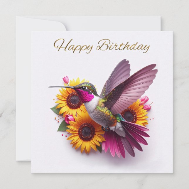 Carte Oiseau de mer avec des fleurs Joyeux anniversaire (Devant)
