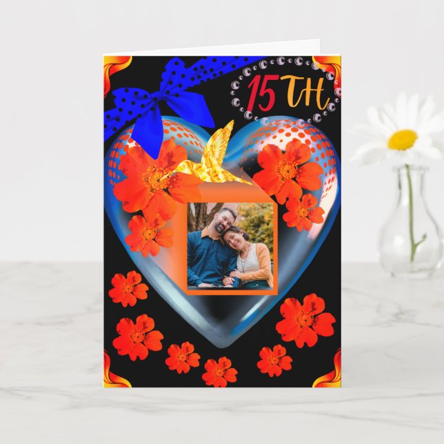 Carte Oiseau de mer floral écarlate Fils 15e anniversair (Petite plante)