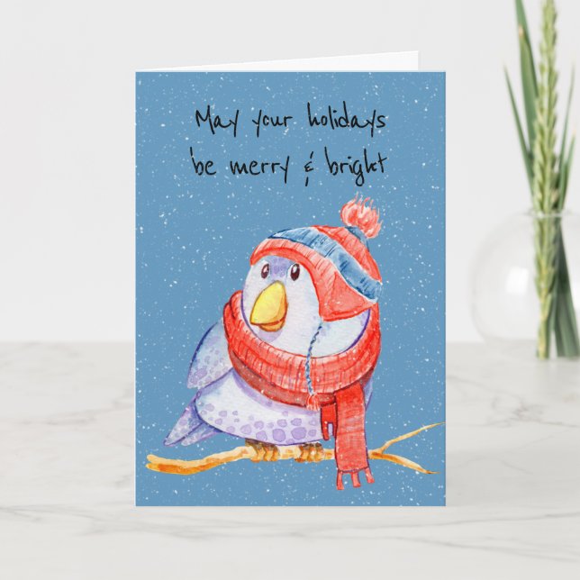 Carte Oiseau de Noël en flocons de neige sur le bleu (Devant)