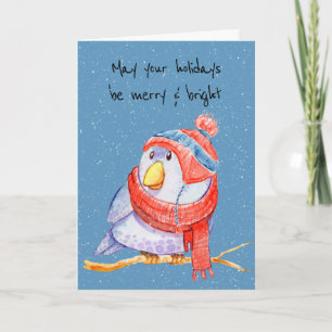 Carte Oiseau de Noël en flocons de neige sur le bleu