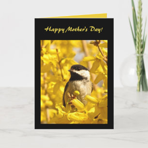 Carte Oiseau de poulet en fleurs jaunes Fête des mères