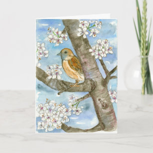 Carte Oiseau du Bruant Arbre à fleurs de printemps Joyeu