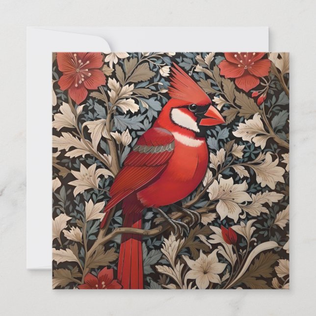 Carte Oiseau du Cardinal du Nord William Morris Inspiré (Devant)