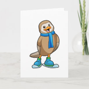 Carte Oiseau en skieur avec ski et écharpe