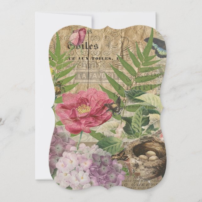 Carte Oiseau Nid Floral Jardin Fleur Papillon Art (Devant)