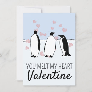 Carte Oiseau Penguin Valentine Coeurs roses Fondre Mon C