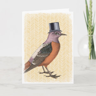 Carte Oiseau pourpre vintage dans le chapeau supérieur