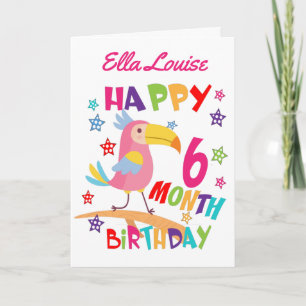 Carte Oiseau rose 6 mois Anniversaire