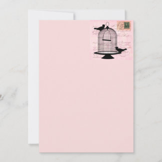 Carte Oiseau rose Vintage