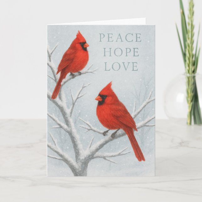 Carte Oiseau rouge de Paix, d'Espoir et d'Amour (Devant)