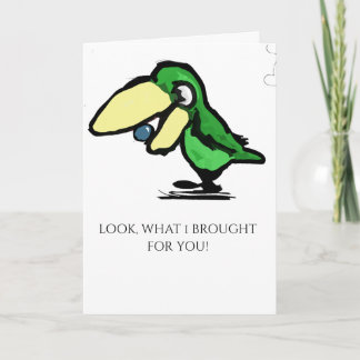 Carte Oiseau Vert Avec Une Myrtille