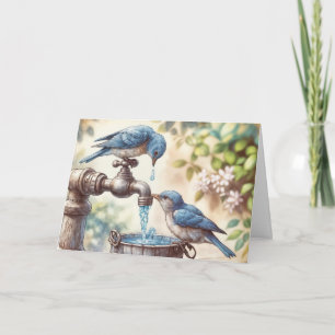 Carte Oiseaux bleus d'anniversaire sur un robinet