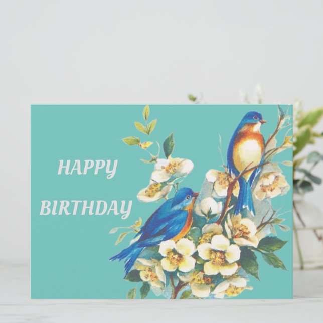 Carte oiseaux bleus sur floral (Debout devant)