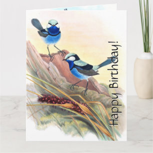 Carte Oiseaux bleus Wren Flore Fleurs sauvages Anniversa