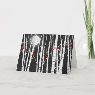 Carte Oiseaux cardinaux de Noël dans les bouleaux