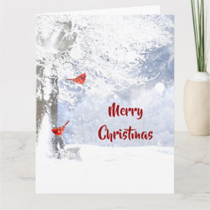 Carte Oiseaux cardinaux rouges Arbres enneigés de Noël