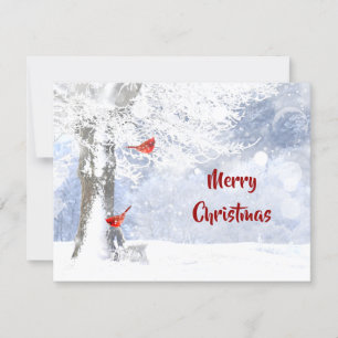 Carte Oiseaux cardinaux rouges Arbres enneigés de Noël