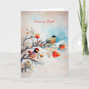 Carte Oiseaux d'aquarelle sur les branches de neige Scèn