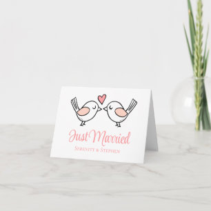 Carte Oiseaux de l'amour Perruches roses Mariés juste ma