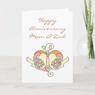 Carte Oiseaux de l'Anniversaire de Maman & Papa au Coeur