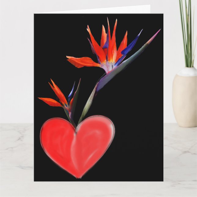 Carte Oiseaux du Paradis dans le Vase du Coeur (Devant)
