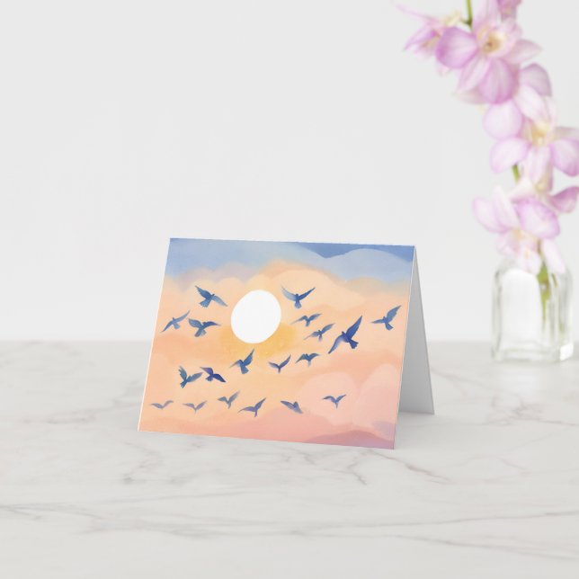 Carte Oiseaux en vol | Aquarelle de la nature du coucher (Orchidée)