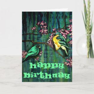 Carte Oiseaux et fleurs Souhait d'anniversaire