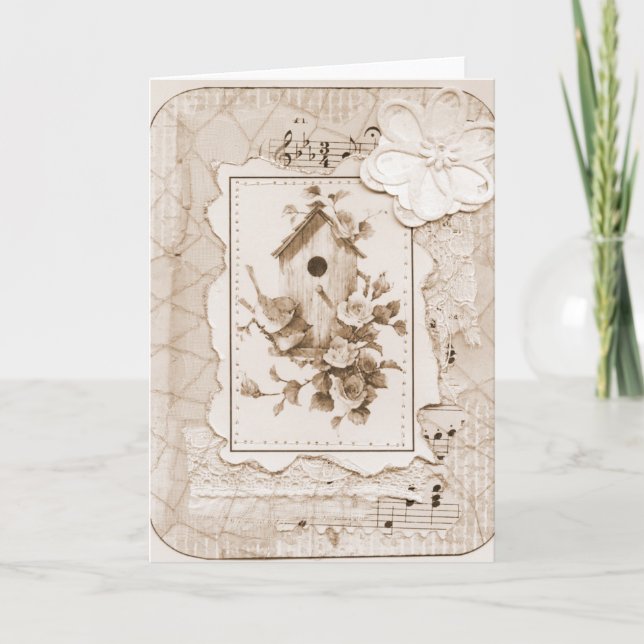 Carte Oiseaux Et Maison Shabby Chic (Devant)