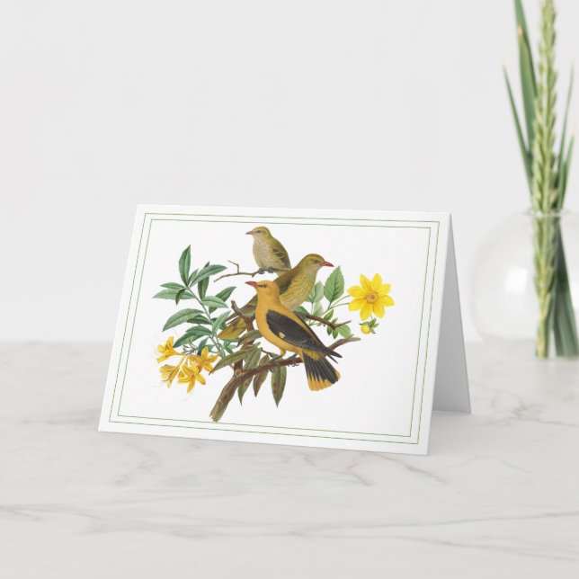Carte Oiseaux jaunes aux fleurs botaniques (Devant)
