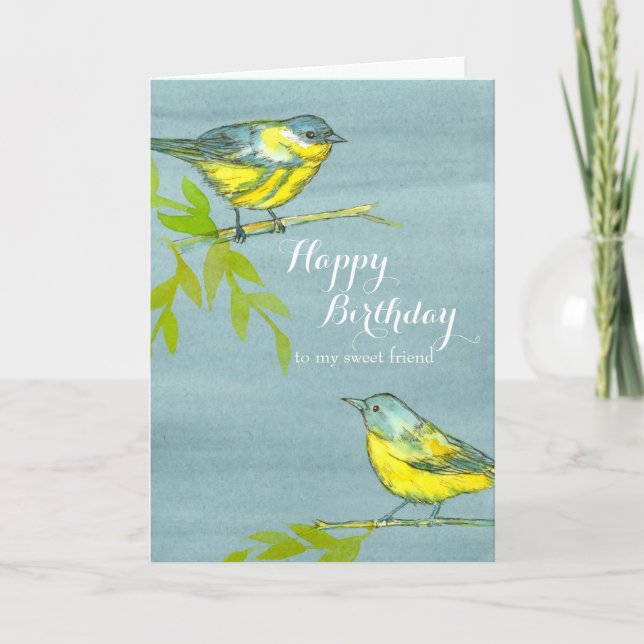 Carte Oiseaux Jaunes Bonne Ami d'Anniversaire (Devant)