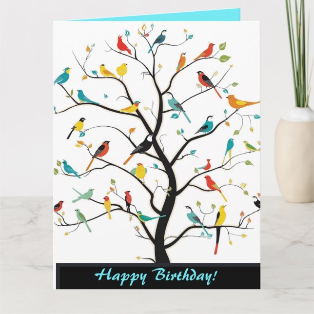 Carte Oiseaux modifiables dans un arbre Salutation (Devant)