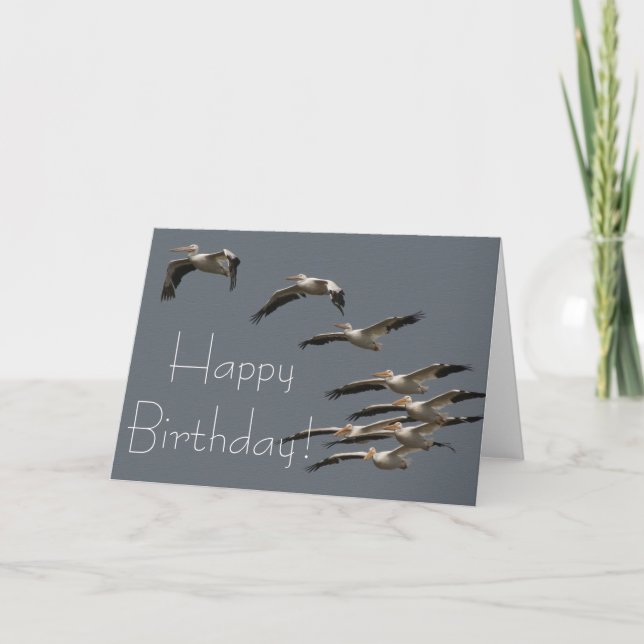 Carte Oiseaux pélicans blancs Faune Animal Joyeux Annive (Devant)