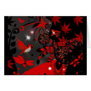 Carte Oiseaux Rouges Asiatiques