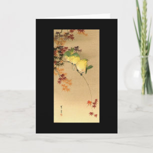 Carte Oiseaux verts sur l'érable, Art japonais c.1800