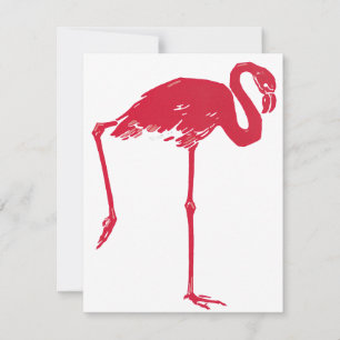 Carte Oiseaux vintage, un flamant rose avec une patte le