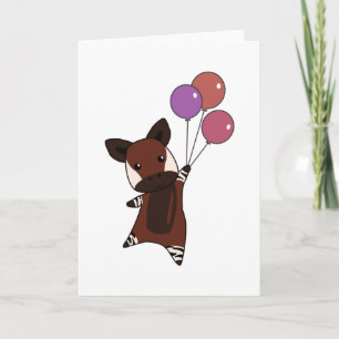 Carte Okapi vole avec des ballons vers le haut des anima
